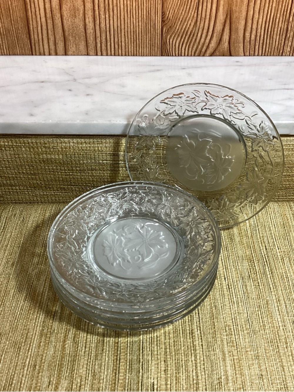 Vintage Princess House Fantasia Clear Glass Poinsettia Dessert Plates - Set of 6
